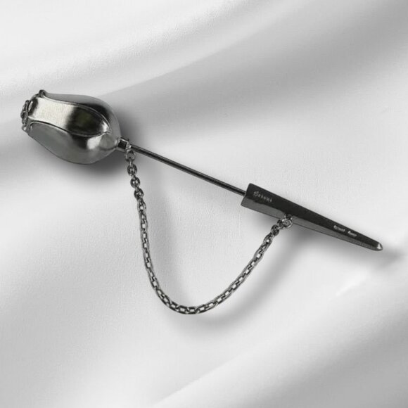 BRIONI Sterling Silver 925 Lapel Tie Stick Suit Pin Gunmetal Rose Bud Minimalist - Picture 3 of 16